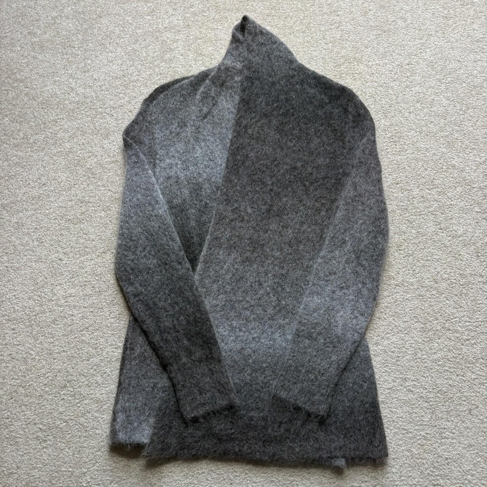 Eileen‎ Fisher Cardigan Sweater Womens XS Gray Mohair Blend Open Front Longline